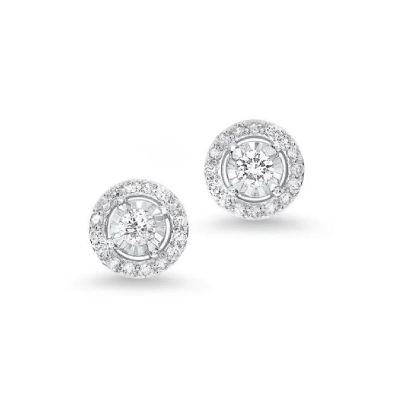 Graceful art earrings-14K White Gold, 0.13cttw H/I SI2 Diamond Stud Halo Reflections Earrings