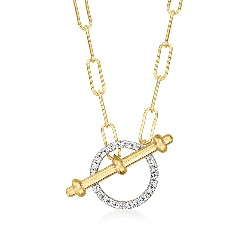 Multi-chain necklaces-Ross-Simons Diamond Toggle Necklace in 18kt Gold Over Sterling