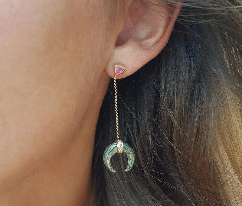 Lily motif earrings-Rose Gold Drop Earrings, Abalone Earrings