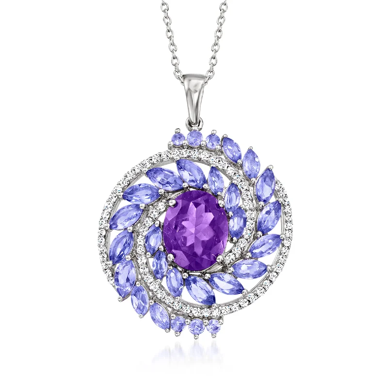 Gothic style necklaces-Ross-Simons Amethyst and Tanzanite Pendant Necklace With . White Zircons in Sterling Silver