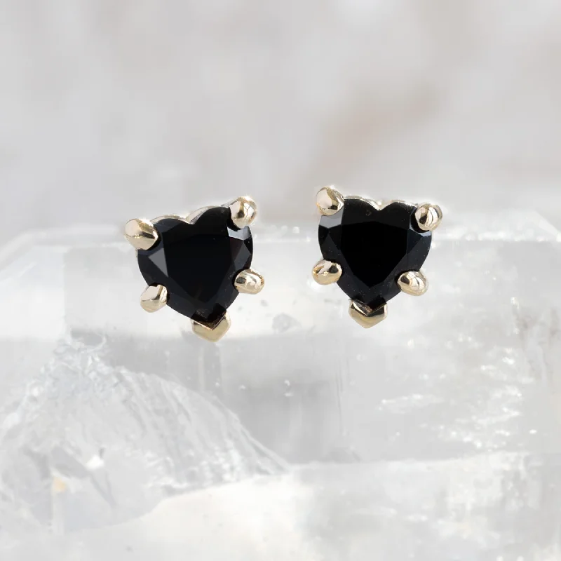 Agate slice earrings-The Black Onyx Gemstone Heart Stud Earrings | 14K Yellow Gold