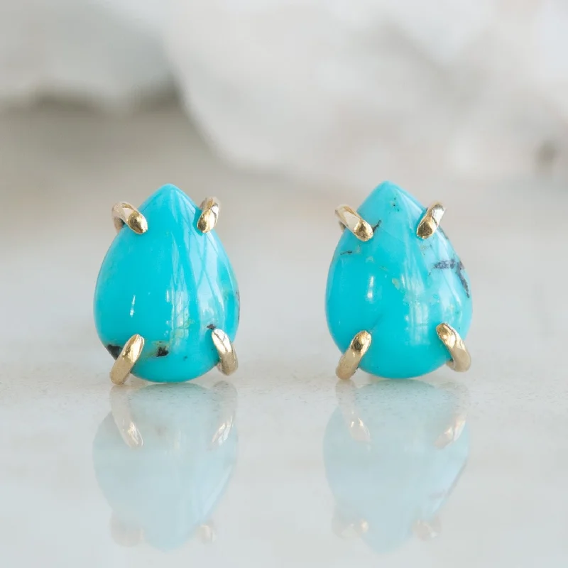 Sapphire stud earrings-The Turquoise Stud Earrings | 14K Yellow Gold