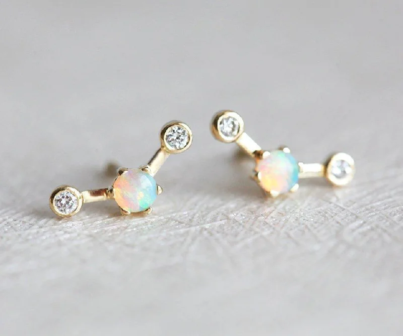 Sleek bar earrings-Diamond Earrings, Opal Studs