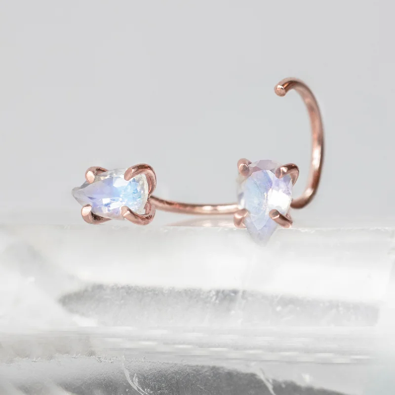 Blended metal earrings-The Rainbow Moonstone Huggie Stud Earrings | 14K Rose Gold