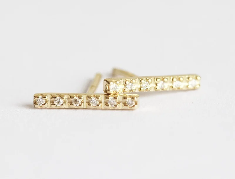 High gloss earrings-Long Diamond And Gold Bar Earrings