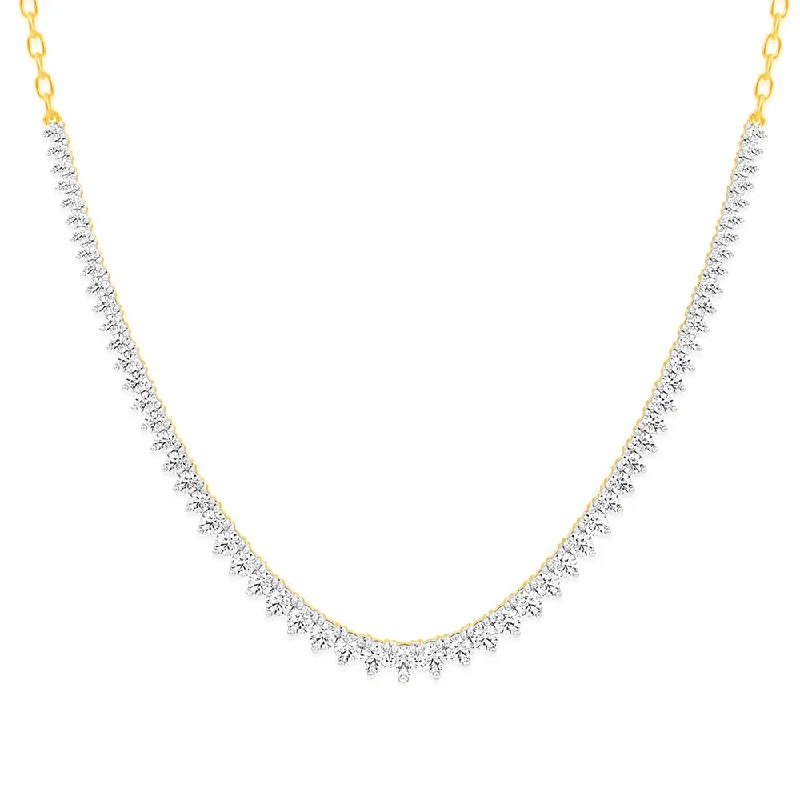 Solid bib necklaces-Luminesce Lab Grown 10ct Yellow Gold Tennis Necklace in 7 Carat Diamond