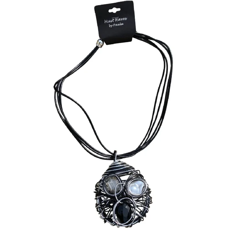 Mystic eye necklaces-Women's Faux Pearl Bead Wired Corded Lightweight Statement Necklace In Black