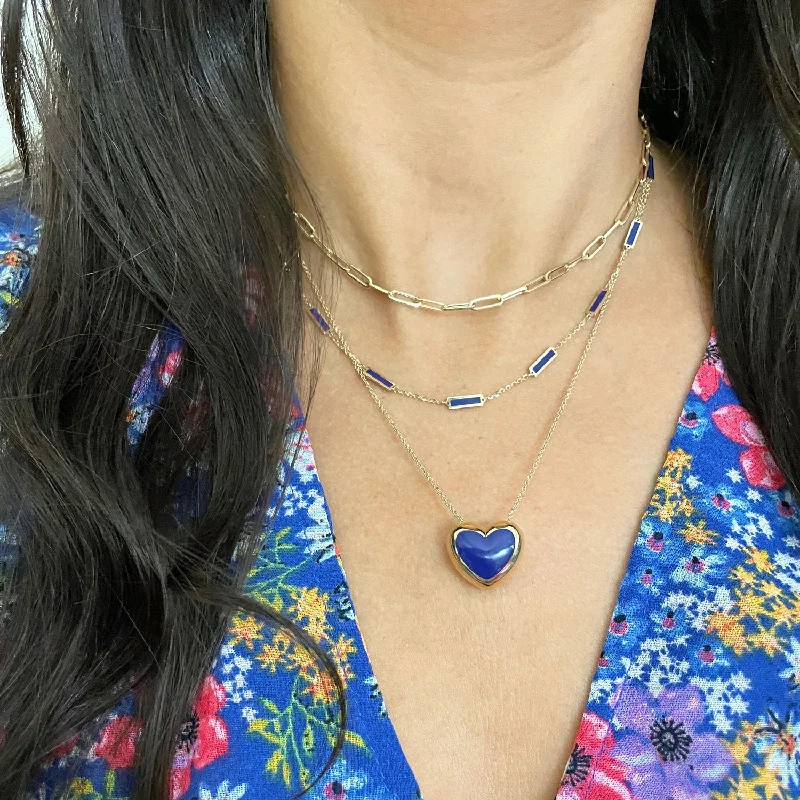 Mesh choker necklaces-Lapis Puffy Heart Necklace