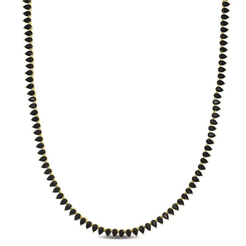 Flow shape necklaces-50 1/2 CT TGW Created Black Spinel Tennis Necklace in Yellow Plated Sterling Silver