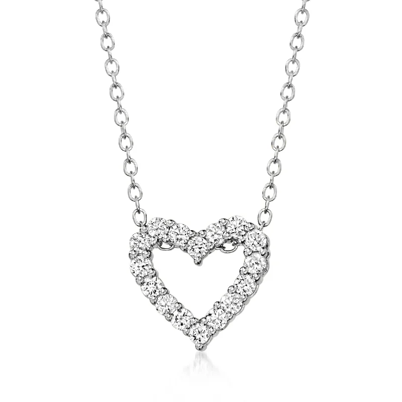 Thick chain necklaces-Ross-Simons Lab-Grown Diamond Heart Pendant Necklace in Sterling Silver