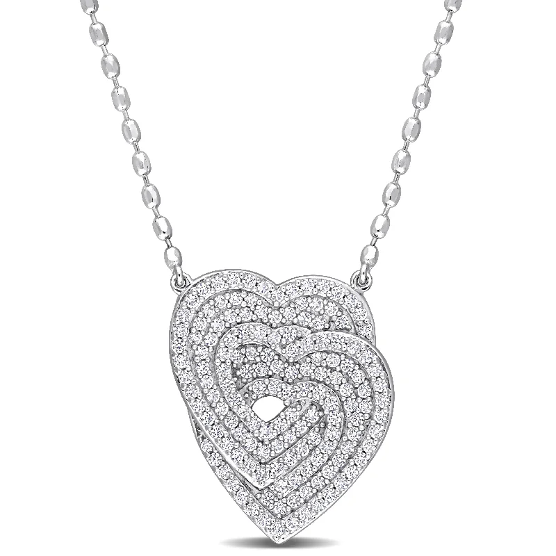 Braided tribal necklaces-Mimi & Max Interlocking Hearts Pendant with Chain in Sterling Silver