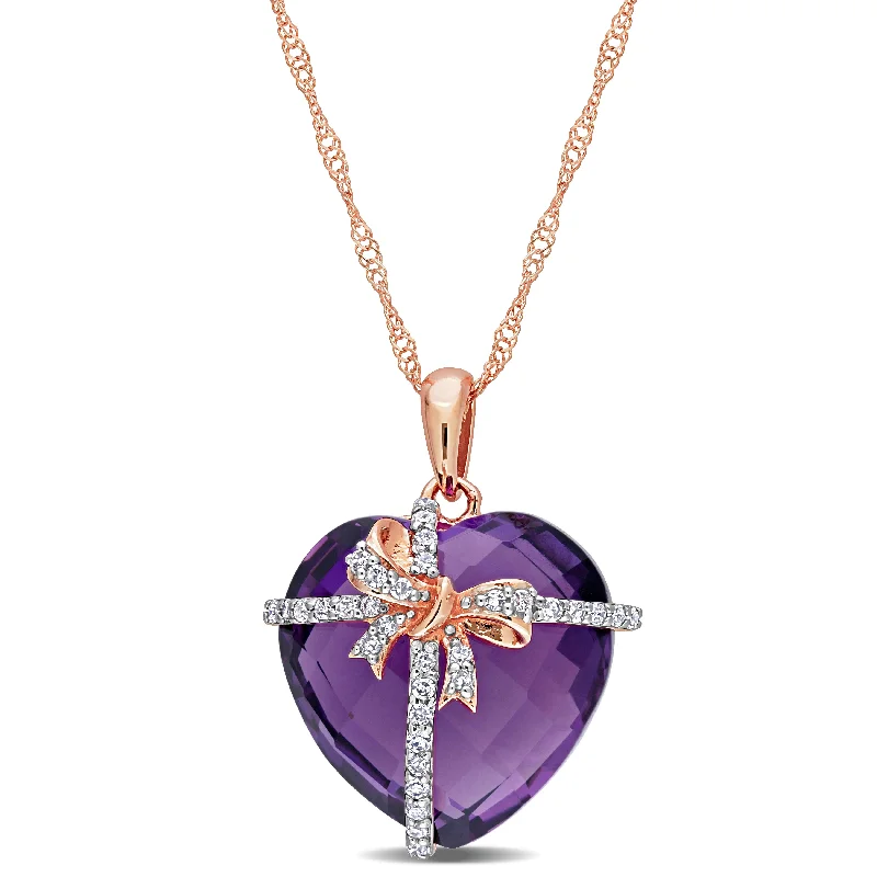 Cotton thread necklaces-Mimi & Max 12 CT TGW Amethyst and 1/8 CT TDW Diamond Heart Pendant with Chain in 10k Rose Gold