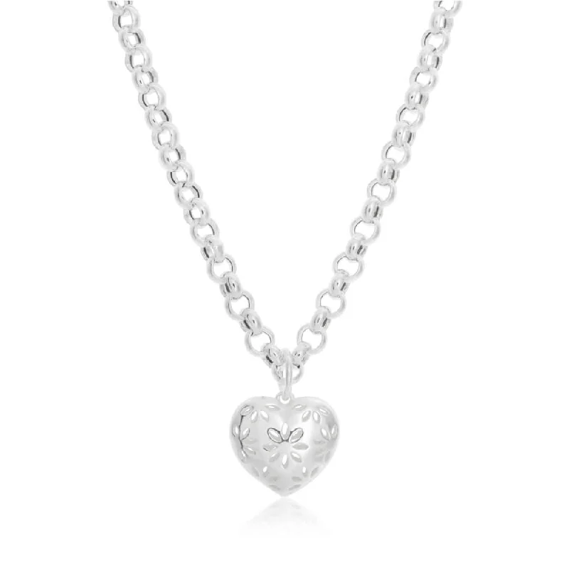 Bright name necklaces-Sterling Silver Belcher Heart Charm Necklace 45cm