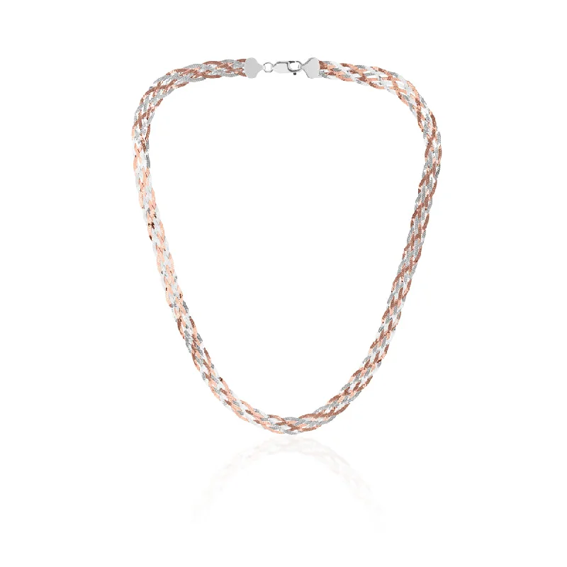 Baroque pearl necklaces-Sterling Silver and Rose Gold Plated 45cm Multi Strand Plait Necklace