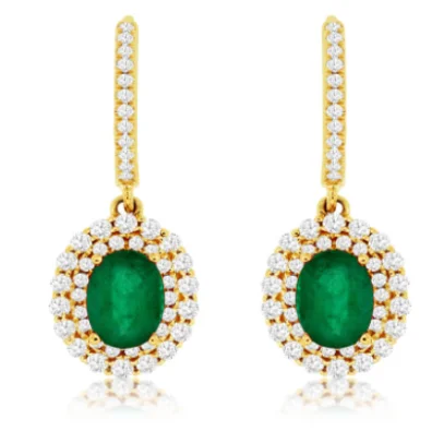 Light drop earrings-14K Yellow Gold  Gold 1.40cttw Emerald & 0.85cttw Diamond Earrings