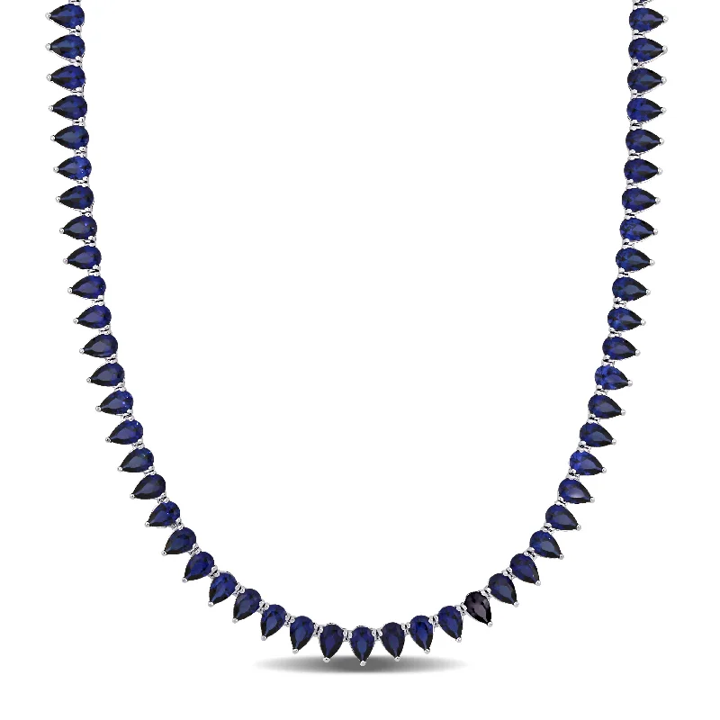 Plain cross necklaces-35 CT TGW Created Blue Sapphire Tennis Necklace in Sterling Silver