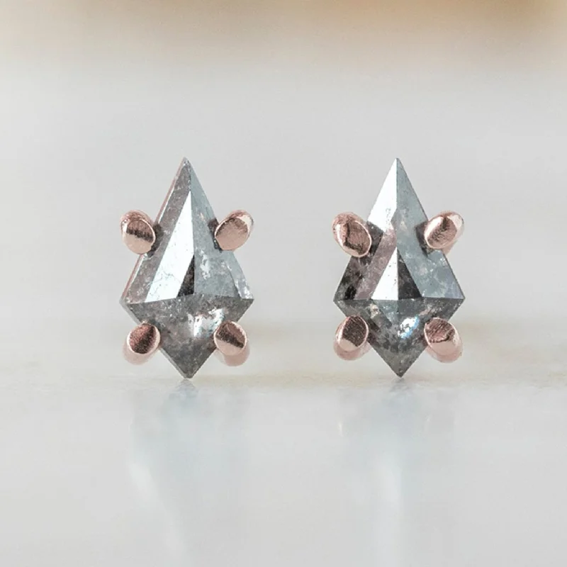 Rustic brass earrings-The Geometric Salt and Pepper Diamond Kite Stud Earrings | 14K Rose Gold