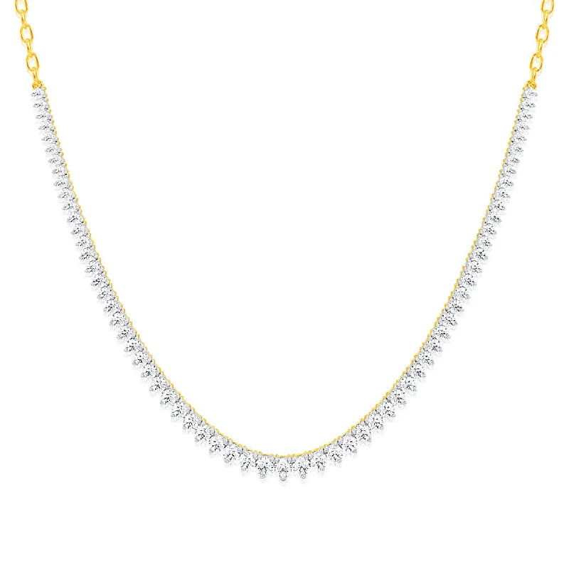 Ripple wave necklaces-Luminesce Lab Grown 10ct Yellow Gold Tennis Necklace in 5Carat Diamond