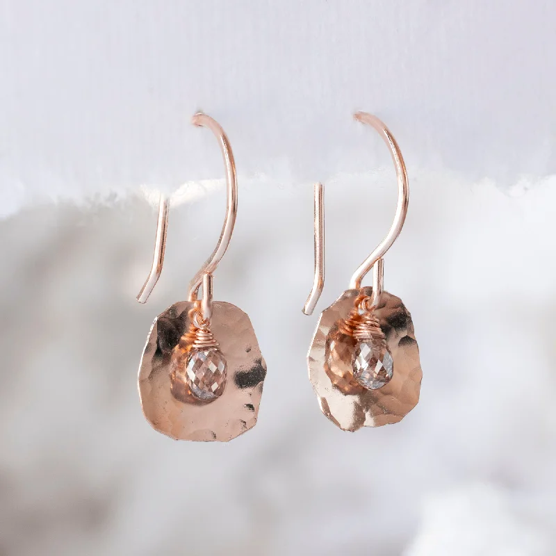 Aged coin earrings-The Champagne Diamond Petal Earrings | Rose Gold Filled