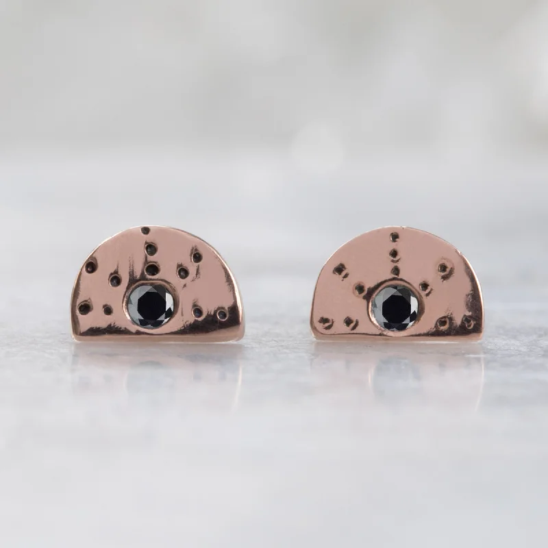 Bright stud earrings-The Half Moon Black Diamond Stardust Stud Earrings | 14K Rose Gold