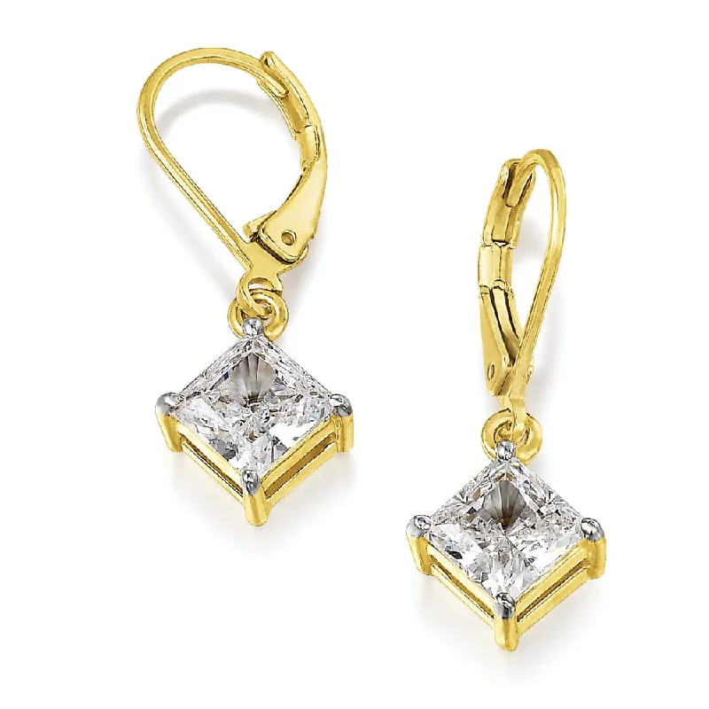 Light enamel earrings-Princess Cut  Drop Earrings