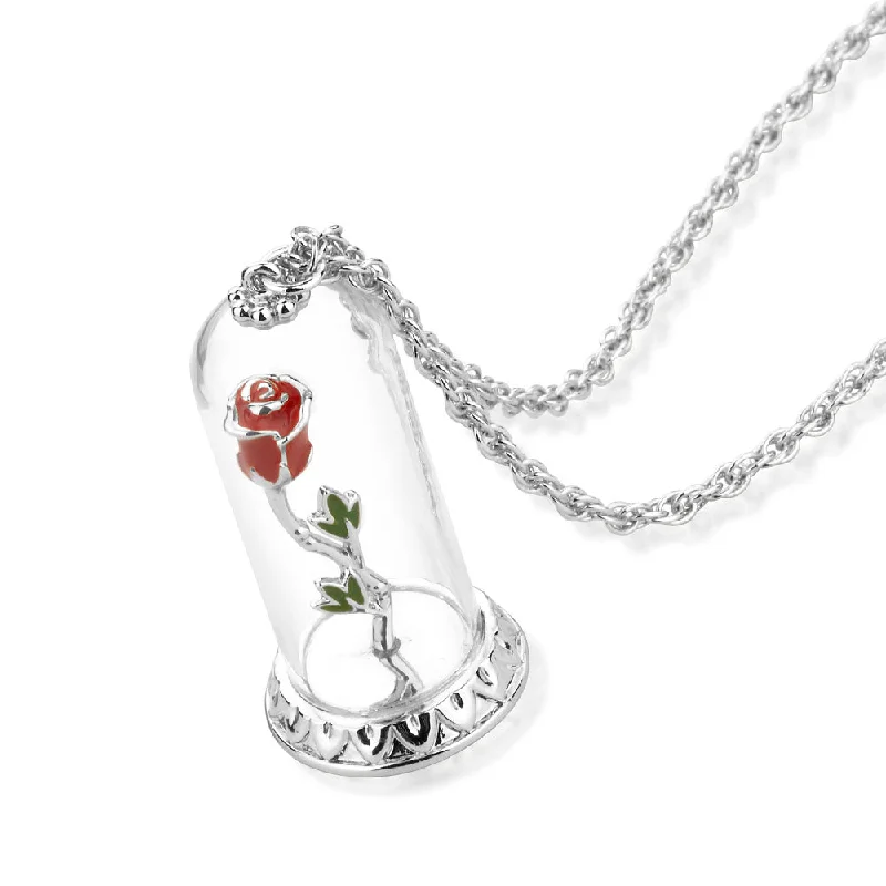 Lily flower necklaces-DISNEY Beauty and The Beast Enchanted Rose Necklace