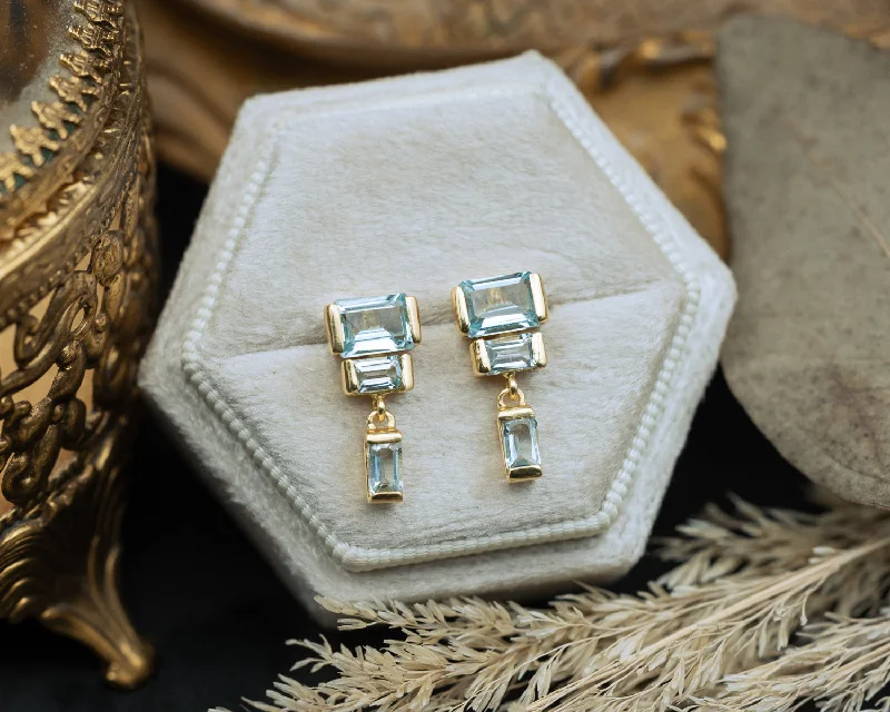 Clear gem earrings-DECO COLLECTION - 18K GOLD VERMEIL EARRINGS WITH BLUE TOPAZ ACCENTS - BY JORGE REVILLA