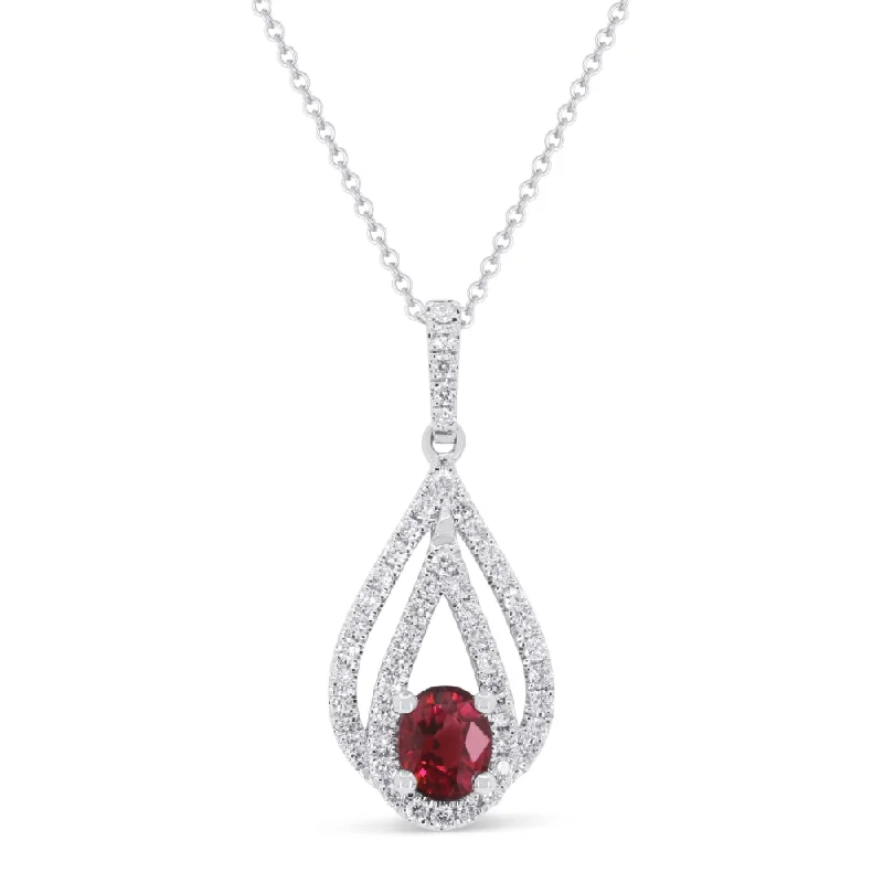 Curved gem necklaces-0.51Ct Ruby 16"pendant Necklace In 14K White Gold