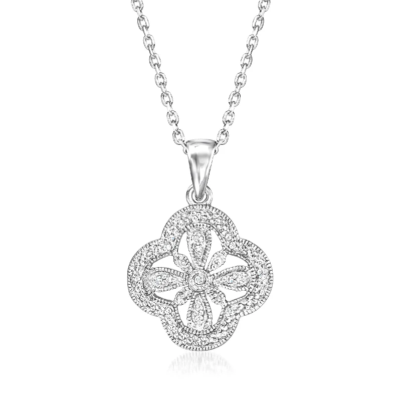 Graceful design necklaces-Ross-Simons Diamond Flower Pendant Necklace in Sterling Silver