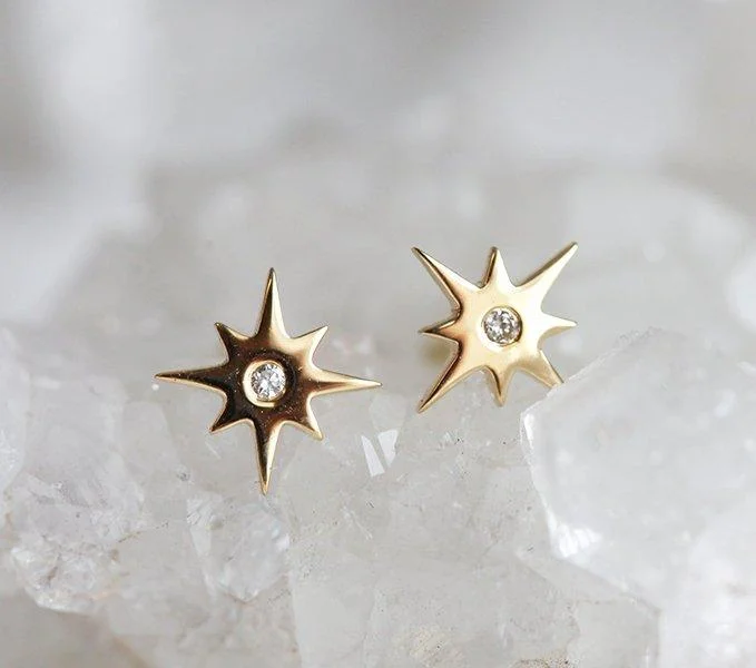 Clear gem earrings-Diamond Earrings, Star Earrings