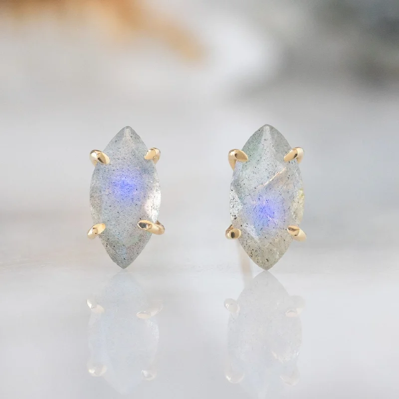 Astro themed earrings-The Labradorite Marquise Stud Earrings | 14K Yellow Gold