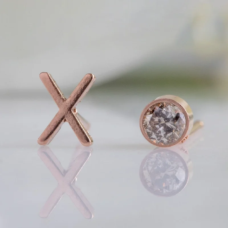 Reef knot earrings-The XO' Salt and Pepper Diamond Stud Earrings | 14K Rose Gold