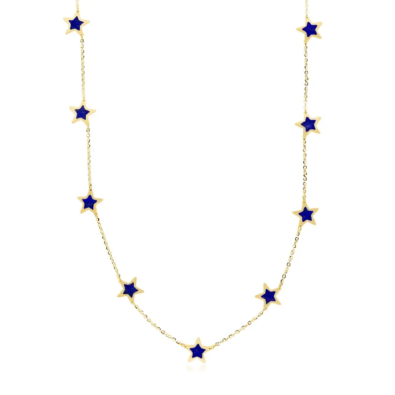 Slanted design necklaces-Lapis Star Station Necklace