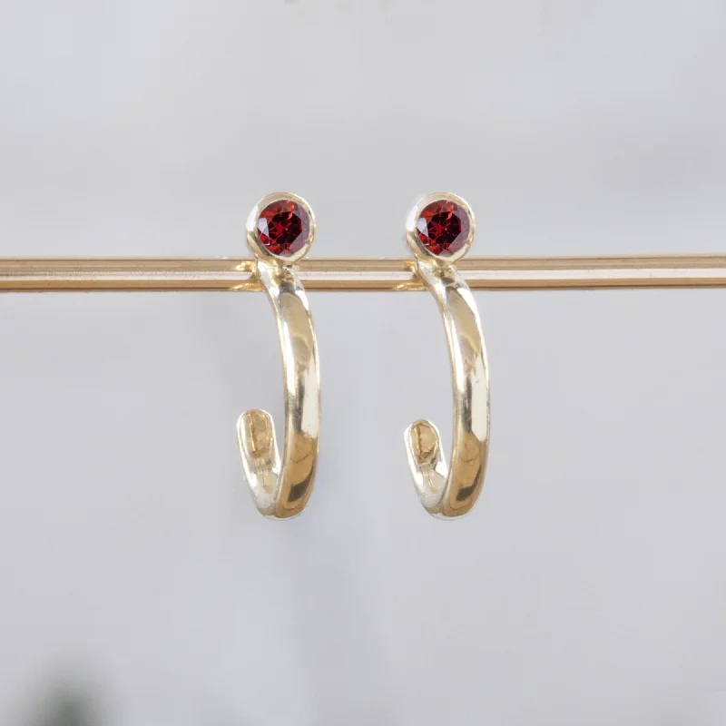 Slim hoop earrings-Custom Garnet Birthstone Hoop Earrings | 14K Yellow Gold