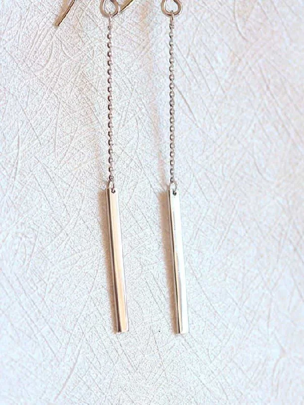 Fine threader earrings-Arabella Gold Bar Drop Earrings