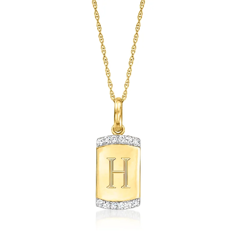 Pinch clasp necklaces-RS Pure by Ross-Simons Diamond Personalized Dog Tag Pendant Necklace in 14kt Yellow Gold