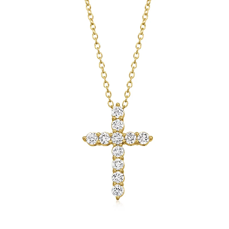 Verdigris bronze necklaces-Ross-Simons Lab-Grown Diamond Cross Pendant Necklace in 18kt Gold Over Sterling