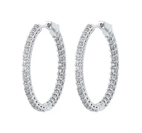 Bright pearl earrings-14K White Gold 1.00cttw Inside/Outside Diamond Hoop Earrings