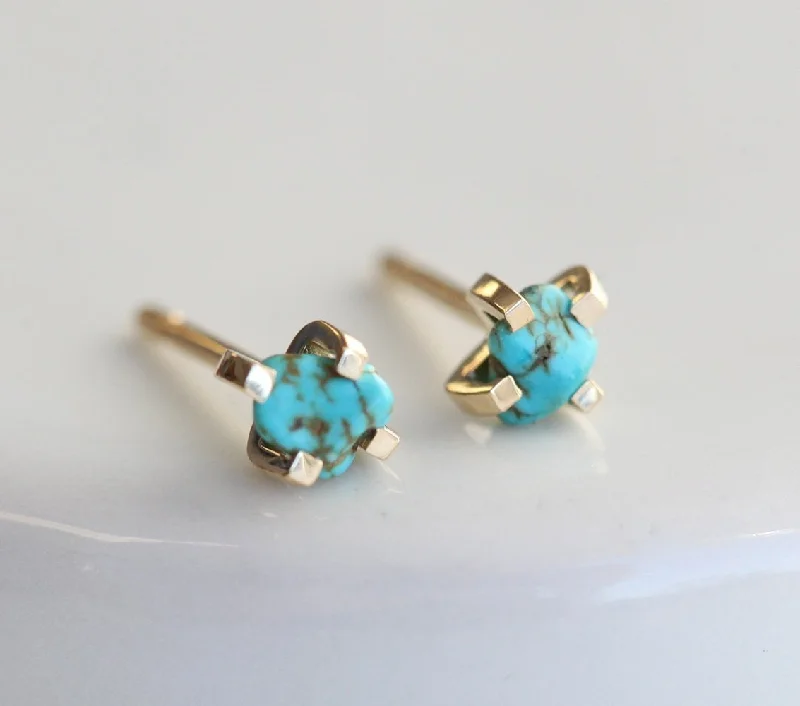 Mystic eye earrings-Genuine Raw Turquoise Gold Stud Earrings