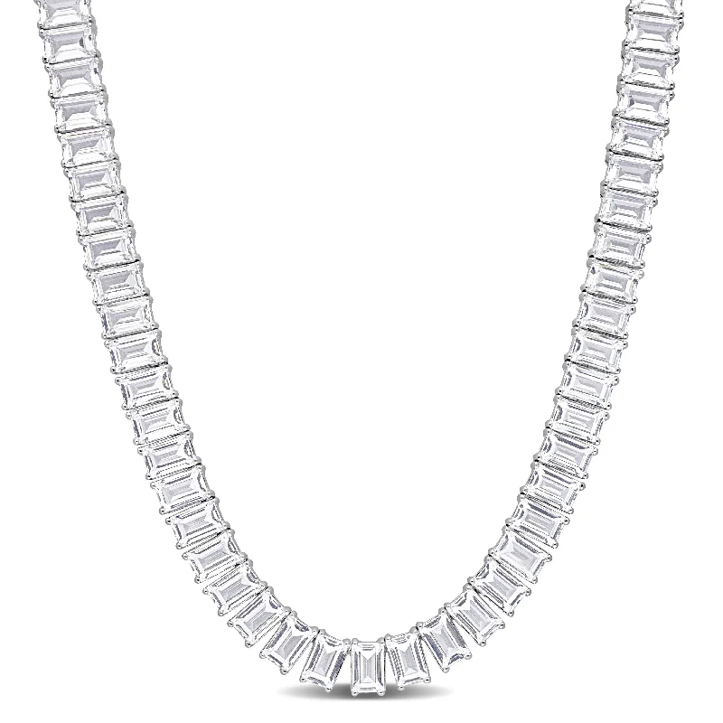 Graceful design necklaces-73 1/2 CT TGW Created White Sapphire Tennis Necklace in Sterling Silver