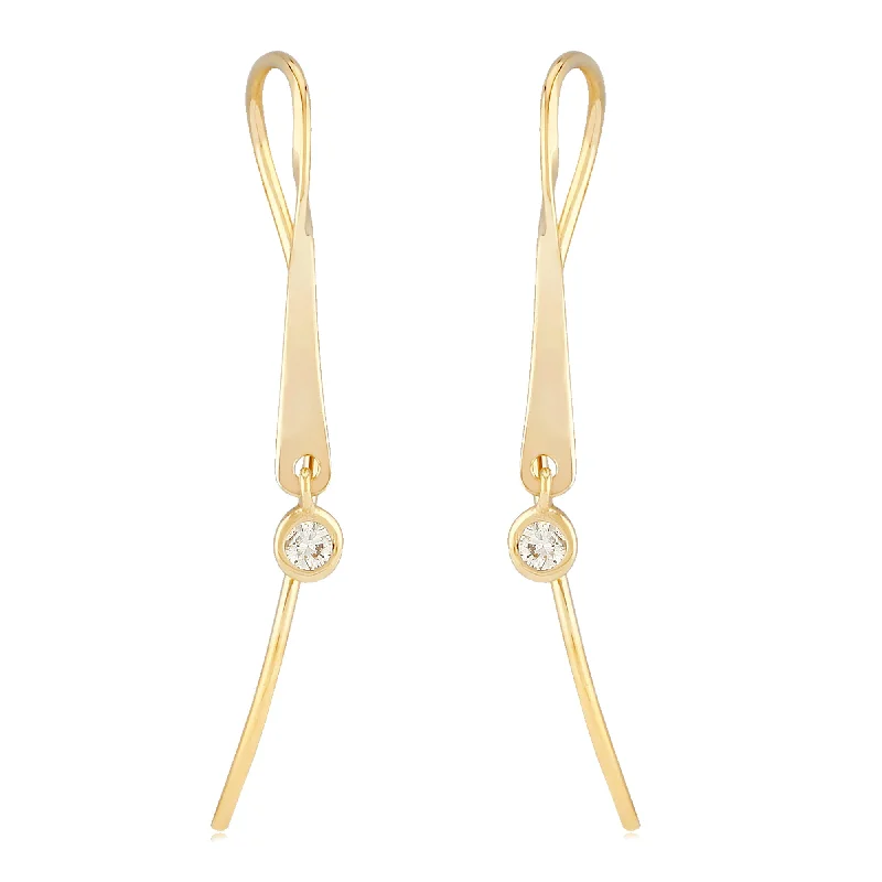 Sleek bar earrings-14K Yellow Gold Mini Ribbon Earrings with 0.06cttw Diamonds