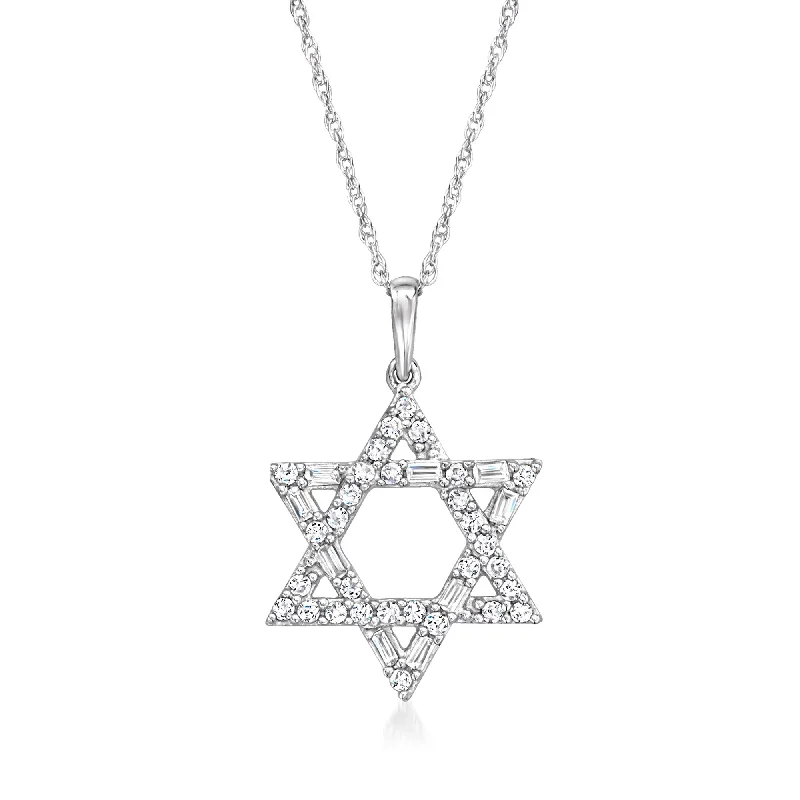 Silk tassel necklaces-Ross-Simons Baguette and Round Diamond Star Of David Pendant Necklace in 14kt White Gold