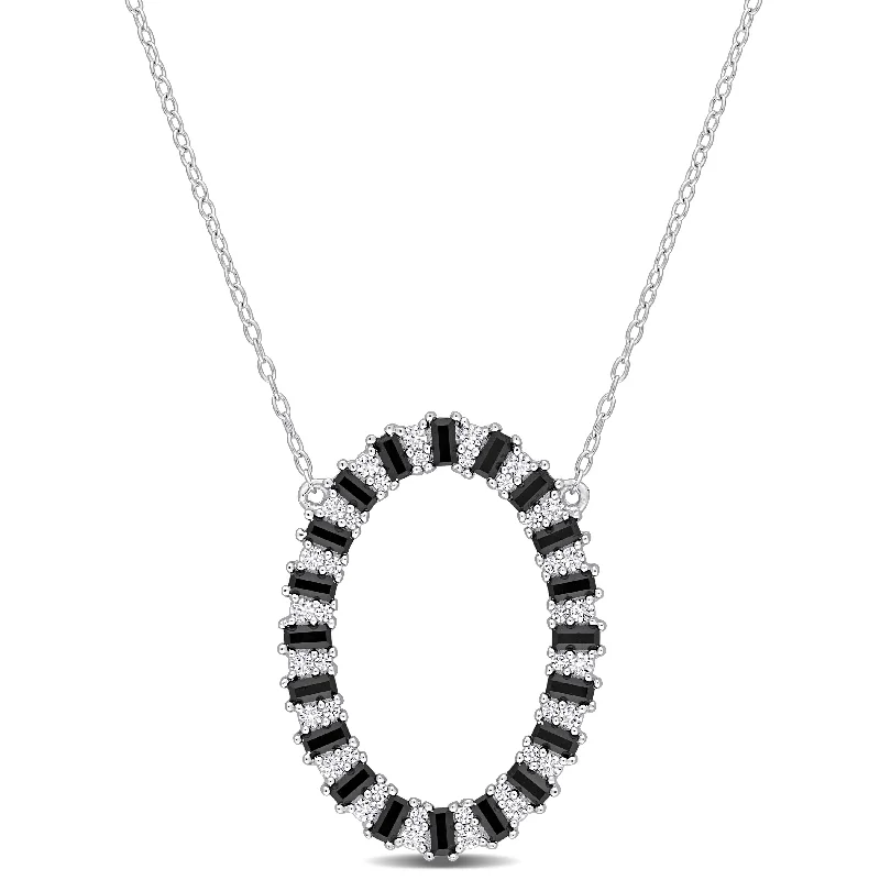 Raven feather necklaces-Mimi & Max 2 5/8 CT TGW Black Spinel and Created White Sapphire Oval Necklace in Sterling Silver