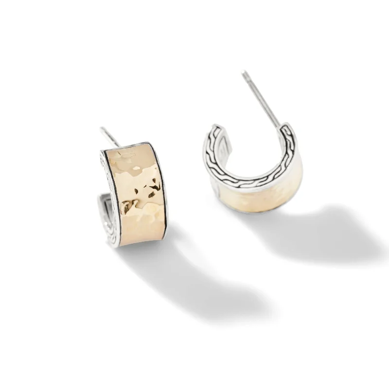 Ripple motif earrings-Classic Chain Hammered 18K Gold & Silver Hoop Earrings by John Hardy