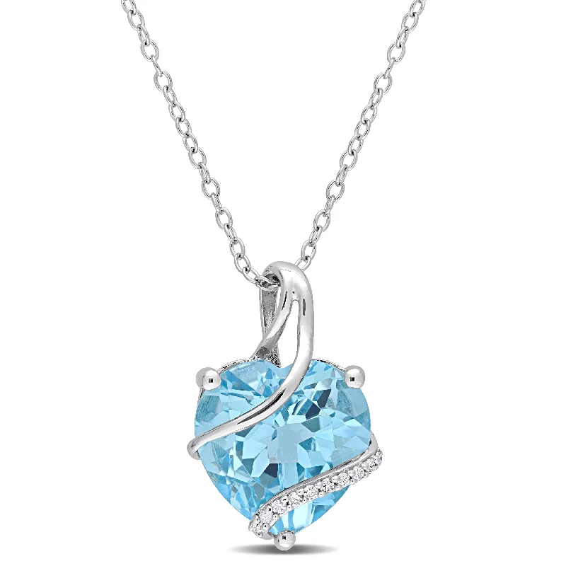 Lapis stone necklaces-Mimi & Max 7ct TGW Sky Blue Topaz and Diamond Accent Heart Pendant with Chain in Sterling Silver