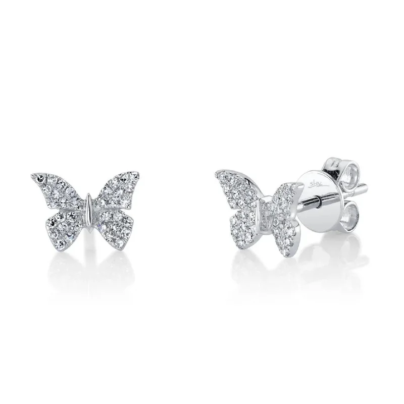 Bright stud earrings-DIAMOND BUTTERFLY STUD EARRING