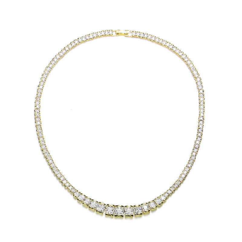 Astro sign necklaces-Ga Sterling Silver With Gold Plated And Clear Cubic Zirconia Tennis Necklace