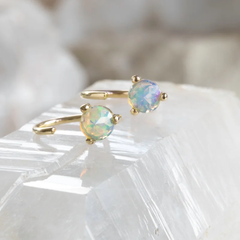 Fiber bead earrings-The Opal Huggie Stud Earrings | 14K Yellow Gold