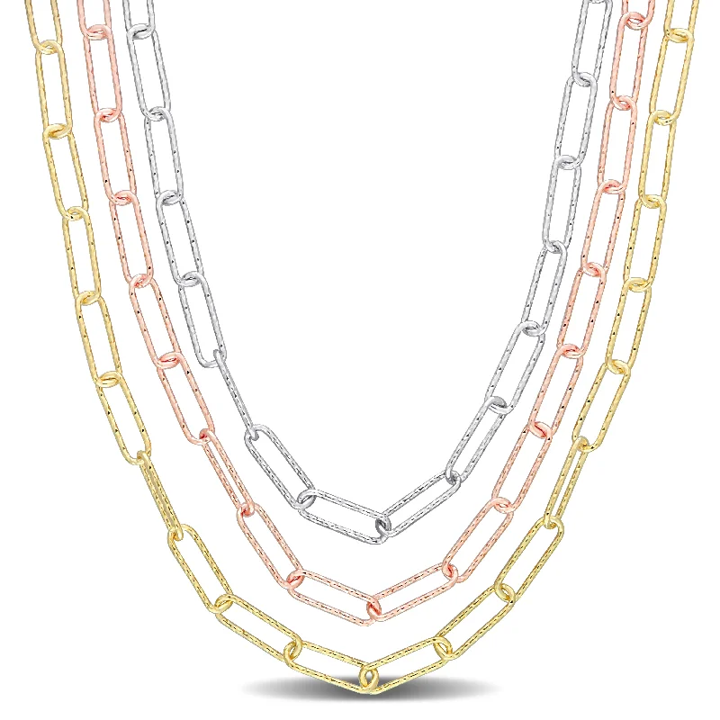 Retro locket necklaces-Multi-Strand Paperclip Chain Necklace in 3-Tone 18k Gold Plated Sterling Silver, 18 in