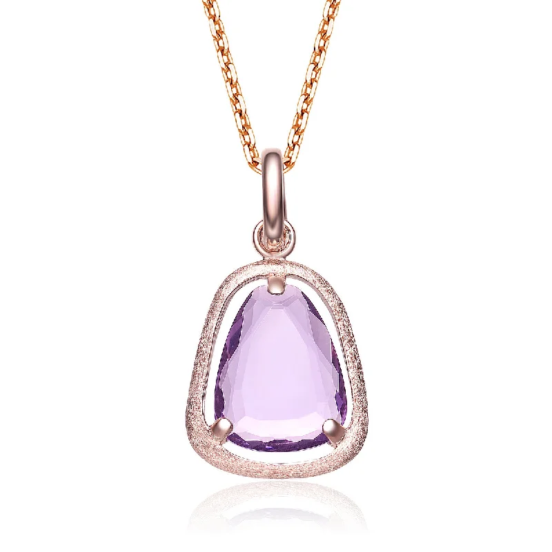 Clear gem necklaces-Gv C.z. Sterling Silver Rose Plated Amethyst Drop Pendant